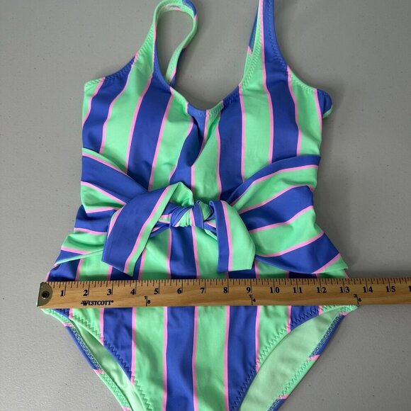 Fabletics Scoop Tie Back One Piece Swimsuit Small Stripe Green Purple - Picture 8 of 11